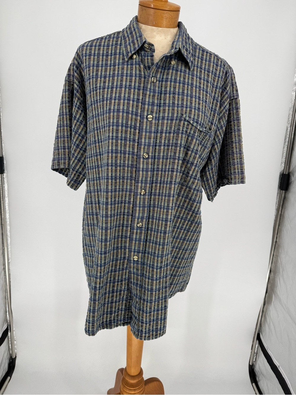 VTG Men's Short-Sleeve Plaid Button-Up Shirt sz XL
